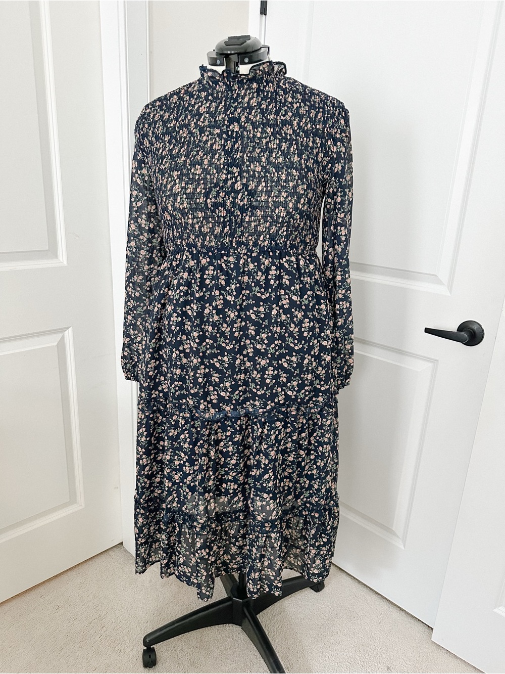 Petal & Pup Navy Floral Smocked Tiered Long-Sleeve Dress